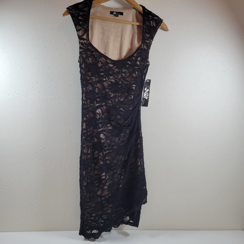 NWT Jump Apparel Lace Sheath Dress Womens Small Black NEW Ruched Cocktail Event